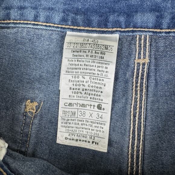Carhartt FR Jeans Mens 38x34 Blue Carpenter Dungaree Fit FRC Flame Resistant - Picture 3 of 8